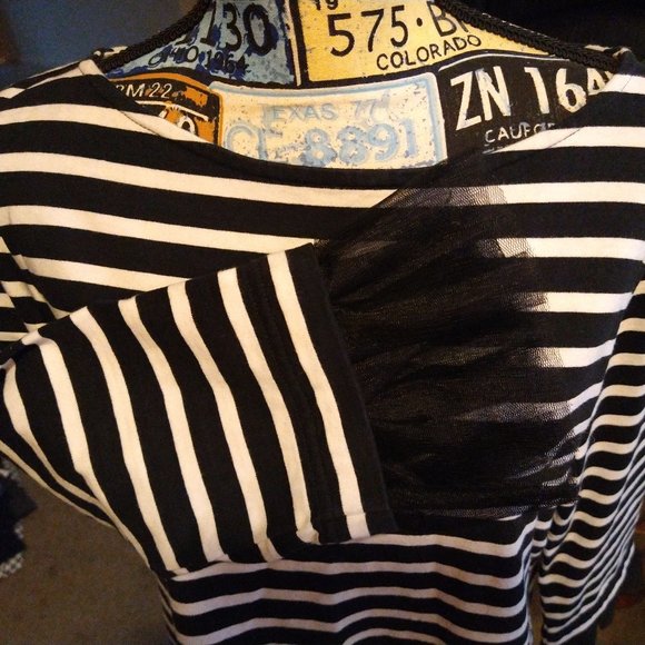 J. Crew Tops - J CREW - BLACK & WHITE STRIPED CASUAL SHIRT - WITH NETTING ACCENTS - SIZE L